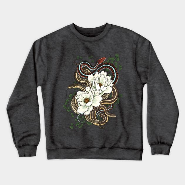 Garter Snakes with White Peonies Crewneck Sweatshirt by starrypaige